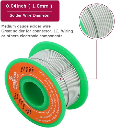 Vista 3 de Alambre de soldadura sin plomo Flujo de núcleo de colofonia 0.039 in Electrónica Diámetro de soldadura 0.04in Sin plomo 1.76oz 1.76 oz Sn99 Ag0.3