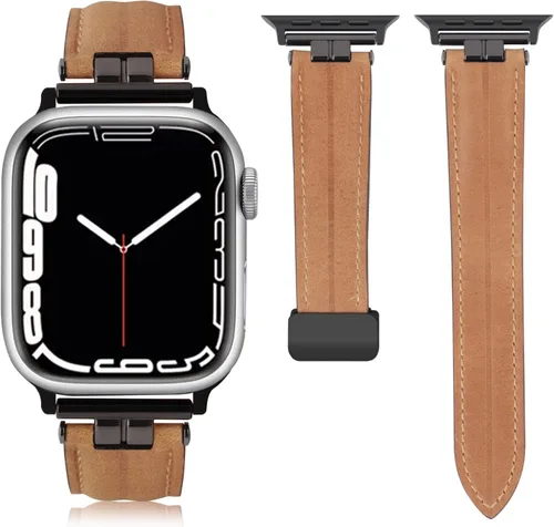 Vista 7 de Mxiixnai - Correas de cuero compatibles con Apple Watch Band 1.929 in 1.772 in 1.732 in 1.654 in 1.614 in 1.575 in 1.496 in, cuero genuino