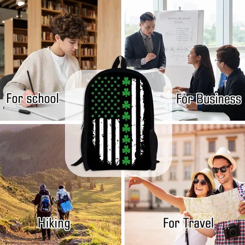 Vista 6 de Mochila para niños, mochila de viaje duradera para estudiantes de primaria, adolescentes, niñas y niños, Bandera irlandesa del día de San Patricio