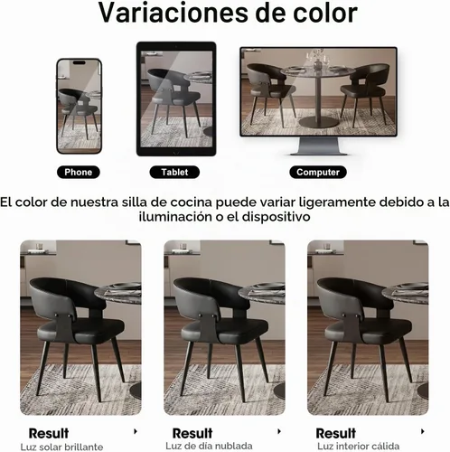 Vista 6 de Juego de 2 sillas de comedor, modernas sillas de cocina de piel