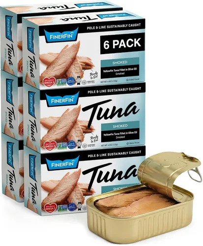 Vista 12 de FinerFin Atún de aleta amarilla en aceite de oliva orgánico – 3 sabores de ensalada de frijoles (lata de 4.4 onzas – paquete de 6); pescado enlatado