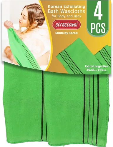 Vista 11 de etreetowel Tamaño Extra Grande 35.4" x 11" (2 PCs) Paños de Baño Exfoliantes Asiáticos Coreanos Manopla Exfoliante para Cuerpo y Espalda Guante Paño