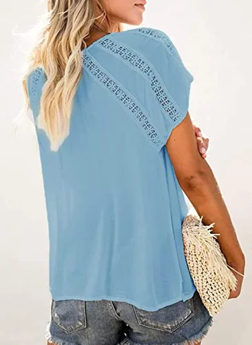 Vista 4 de Cisisily - Blusas de ganchillo y encaje, camiseta con estilo casual y cuello en V para mujer