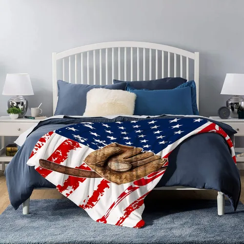 Vista 5 de Manta suave y acogedora con bandera de Estados Unidos de béisbol para niños, niñas, bebés, recién nacidos, manta de recepción de Navidad, 40 x 30