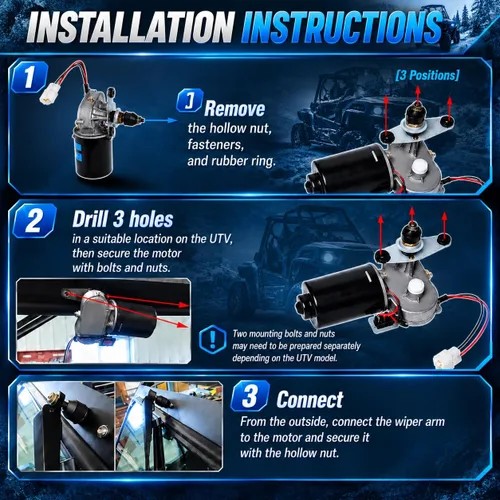 Vista 6 de Kit de limpiaparabrisas UTV de 12 V con hoja de 16 pulgadas, conjunto de motor de barrido de 90°