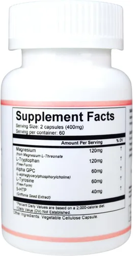 Vista 2 de Suplemento de apoyo mental con L-treonato de magnesio, alfa GPC, L-tirosina, L-triptófano y 5-HTP - Apoya la agudeza mental, el estado de ánimo