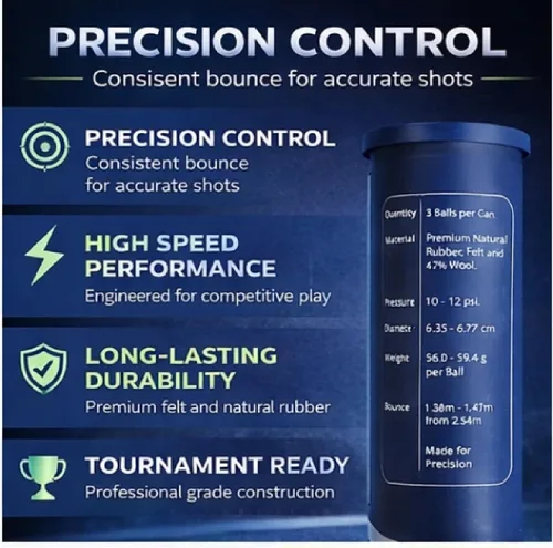 Vista 2 de Pelotas profesionales de pádel: bolas profesionales de calidad de torneo, 1 tubo (3 bolas), 47% lana, presurizadas para una durabilidad extrema