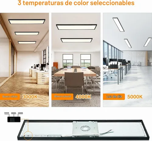 Vista 3 de Lámpara de panel plano LED negra de 1 x 4, montaje en superficie, paquete de 2