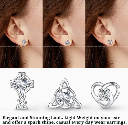 Vista 5 de Bestyle Pendiente celta de plata de ley 925 con piedras para mujeres y niñas, bonito adorno de nudo celta con piedra natal encanto, joyería