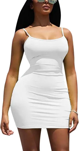 Vista 3 de LCNBA - Vestido sexy con tirantes delgados sin espalda básica contorneado al cuerpo mini vestido para club o fiesta