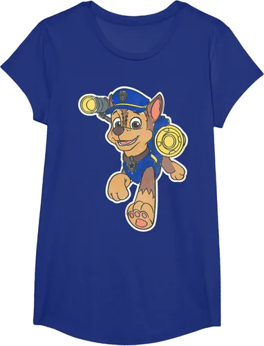 Vista 70 de Paw Patrol Chase Character Patch - Camiseta negra de manga corta con cuello redondo y ajuste clásico, talla S Negro