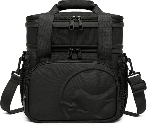 Vista 2 de SUNNY BIRD Bolsa de almuerzo de doble compartimento, lonchera aislada de 13L para adultos, para el trabajo (Negro)