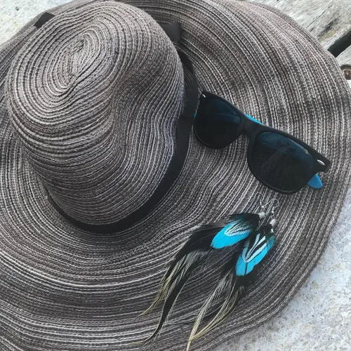Vista 6 de Native Feather - Aretes colgantes para mujer, diseño bohemio de pavo real largo