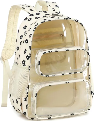 Vista 58 de CAMTOP Mochila transparente resistente y transparente para estudiantes, escuela, trabajo, festival, viajes, deportes, Beige, Mediana, Camtop Mochila