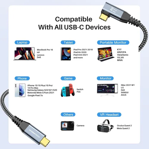 Vista 6 de ZeroneTeck Cable USB C de 6 pulgadas 0.5 pies, Transferencia de Datos de Alta Velocidad 20Gbps Corto, Cable USB C 3.2 Gen 2×2 100W PD de Carga