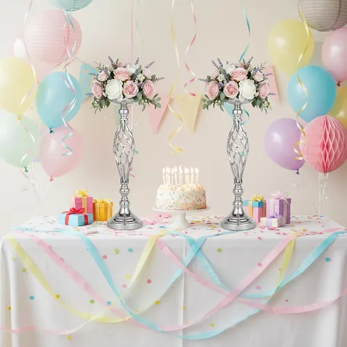 Vista 30 de 2 piezas de centros de mesa de boda para mesas de recepción, soportes de velas retorcidas, adornos, centros de mesa de metal con jarrón de flores