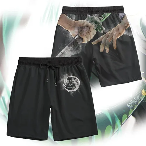 Vista 2 de DrawyMe Pantalones cortos de anime Sanemi V2, pantalones cortos de anime Kimetsu No Yaiba, pantalones cortos de anime para hombre