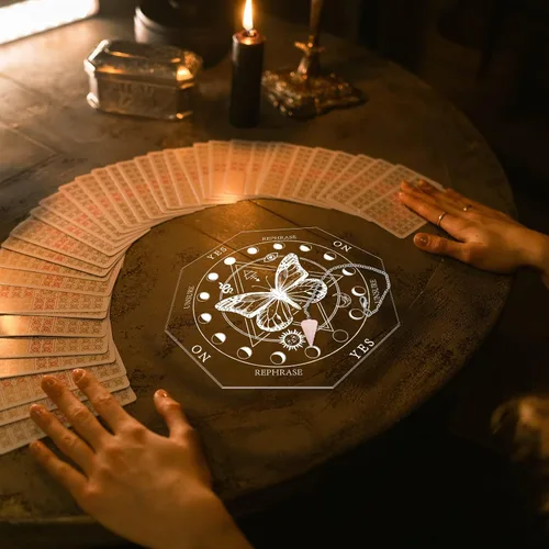 Vista 5 de AHANDMAKER Juego de tablas de péndulo de bruja acrílica, 2 estilos, planchette de radiestesia metafísico con collar de péndulo de cristal para altar