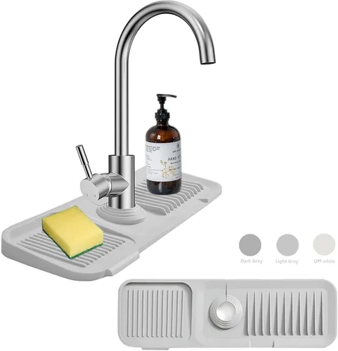 Vista 8 de Soporte de esponja protector contra salpicaduras para fregadero de cocina, bandeja de silicona para atrapa goteo para grifo, protector de fregadero