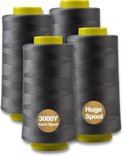 Vista 11 de Hilo serger blanco y negro, hilo multiusos para coser, poliéster, 4 conos de 2743 m cada uno para máquina de coser