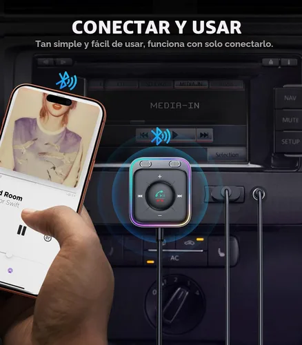Vista 5 de JOYROOM Adaptador AUX Bluetooth 6.0 para automóvil, cancelación de ruido de micrófonos duales, Plug and Play, botón multifunción, adaptador de audio