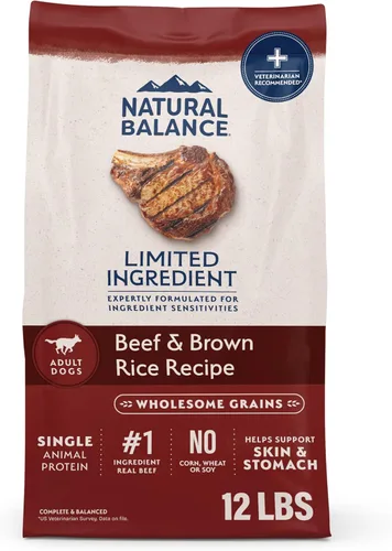 Vista 16 de Natural Balance Alimento seco para perros adultos de ingredientes limitados con granos saludables, receta de carne de res y arroz integral, 24