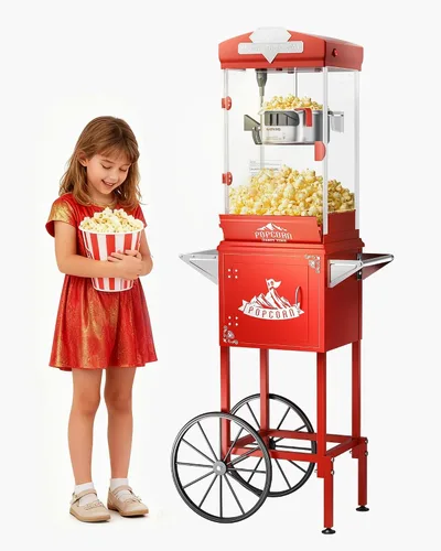Vista 13 de Máquina de palomitas de maíz de 8 onzas con carro, máquina para hacer maíz con ruedas y hervidor de acero inoxidable que hace hasta 32 tazas