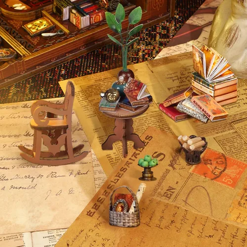 Vista 3 de Kits de manualidades para rincón de lectura DIY Booknook - Creatividad 3D, rompecabezas de madera con luces LED, decoración para estanterías - Kit