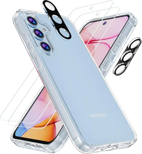 Vista 18 de Funda para Samsung Galaxy S24 FE con 2 protectores de pantalla de vidrio templado y protector de lente de cámara, capa interior de TPU suave y Negro