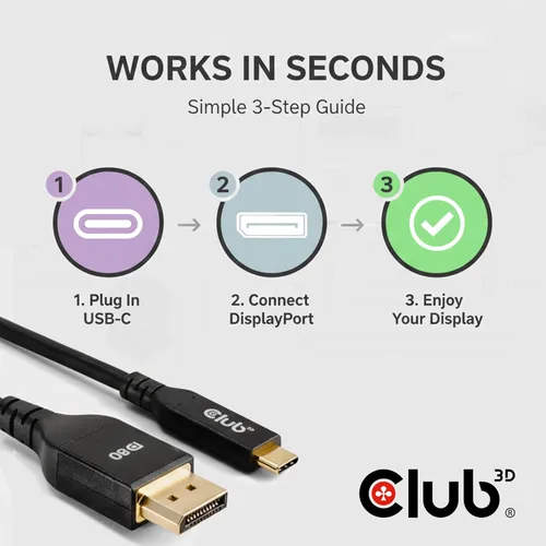 Vista 7 de Cable Club 3D USB C a DisplayPort 2.1, VESA DP80 8K 240Hz, 3.3 ft CAC-1559