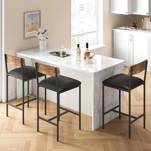 Vista 4 de Amyove Juego de 2 taburetes de bar, sillas de bar tapizadas con respaldo, taburetes de cocina de 25.5 pulgadas con reposapiés, cojín grueso, Marrón