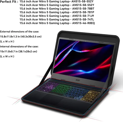 Vista 2 de Funda protectora rígida EVA Smatree compatible para laptop Acer Nitro 5 Gaming de 15.6 pulgadas, funda impermeable (A1550) Funda impermeable