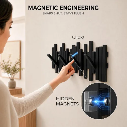 Vista 4 de MinBoo Perchero de Bambú con Múltiples Ganchos - Ganchos Decorativos para Pared Modernos, Únicos, que Ahorran Espacio, Perchero con 4 Ganchos Negro