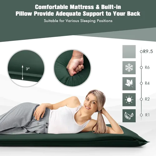Vista 4 de Tangkula Colchoneta de dormir autoinflable, colchón inflable de 3 pulgadas con valor de 9.5R, tapete de espuma aislante con almohada, almohadilla