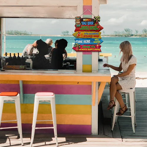 Vista 5 de THUYPT Cartel personalizado con reglas Tiki para bar Tiki, decoración de madera Tiki con patrón Tiki Totem, decoración tropical para playa impresa