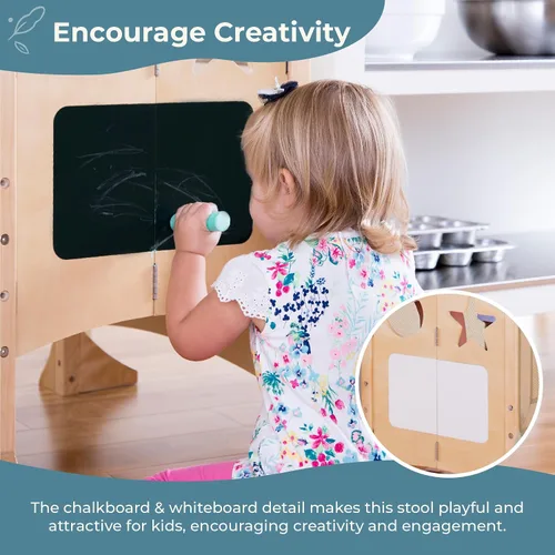 Vista 8 de Guidecraft Classic Kitchen Helper® - Torre para niños pequeños, color gris: plegable, altura ajustable, taburete de aprendizaje para niños