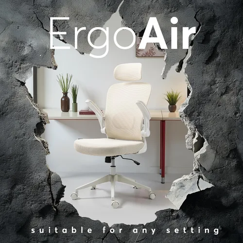 Vista 6 de Oline ErgoAir Silla de oficina ergonómica – Soporte lumbar ajustable, reposabrazos abatibles, silla de escritorio de malla para computadora, silla