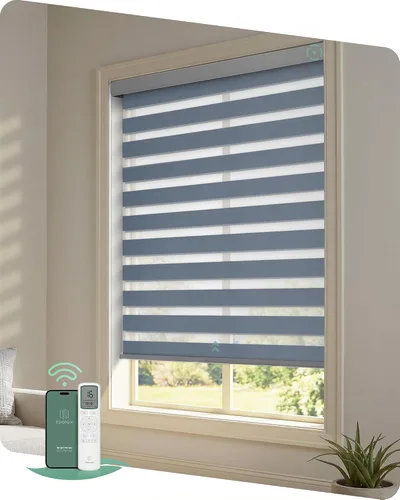 Vista 17 de Yoolax Persianas motorizadas de cebra con control remoto, persianas Gris suave