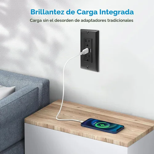 Vista 4 de ECOELER Receptáculo de Tomacorriente USB Negro de 3 Puertos, Tomacorriente de Pared USB C de 6.0A 30W, Enchufe Resistente a Manipulaciones de 15