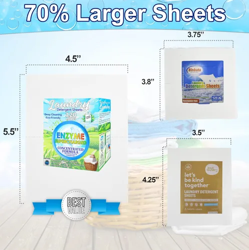 Vista 2 de Hojas de detergente ecológico para ropa (120 hojas grandes), a base de plantas, biodegradables para lavar a máquina, sin líquidos, sin plástico
