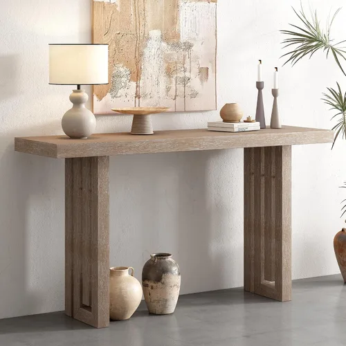 Vista 16 de Quarte Elegante mesa consola con tres cajones de almacenamiento, mesa de sofá extra larga para entrada, pasillo, sala de estar, vestíbulo, pasillo