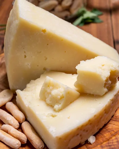 Vista 2 de Cuña italiana importada de Pecorino Romano – 8 oz de queso de oveja puro cortado a mano envejecido durante 8 meses – Afilado, picante y picante