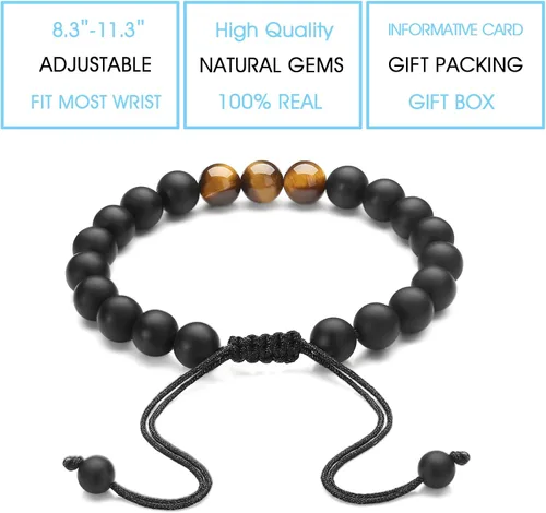 Vista 5 de Pulsera de cristal natural para adolescentes, niños, hombres, caja de regalo extraíble especialmente para hijo, nieto, papá, amor en cumpleaños