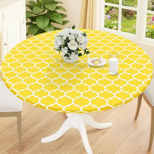 Vista 27 de Smiry Mantel redondo de pícnic, fundas de mesa elásticas impermeables para mesas de 18 a 24 pulgadas, manteles de vinilo con parte trasera