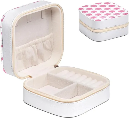 Vista 2 de JAVENPROEQT Joyero pequeño de viaje para mujeres y niñas, bonito diseño de cerdo rosa mini organizador de joyas para collares, aretes de tuerca
