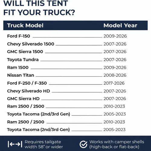 Vista 2 de DAC DA2 Tienda de campaña de tamaño completo para caja de camioneta con tapa - Compatible con Ford F-150, Chevy Silverado, Toyota Tundra, Tacoma