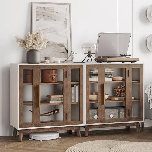 Vista 4 de BELLEZE Moderno gabinete Curio, mesa consola de 3 niveles, marrón, 31 pulgadas 31''Marrón