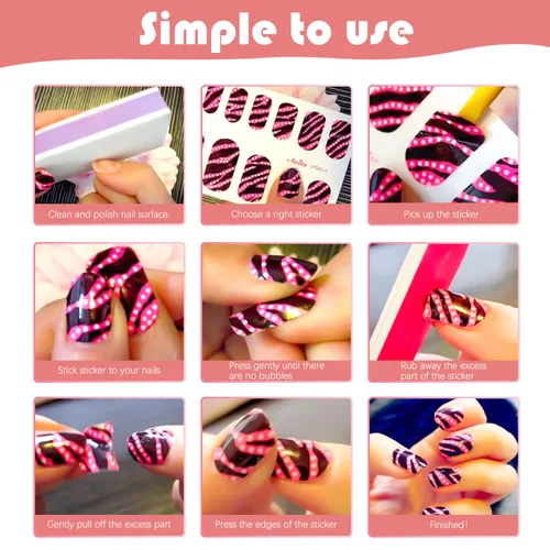 Vista 7 de 420 piezas de 30 hojas de envolturas de uñas con lima de uñas, tiras de esmalte de uñas con diseño degradado con brillantina, calcomanías
