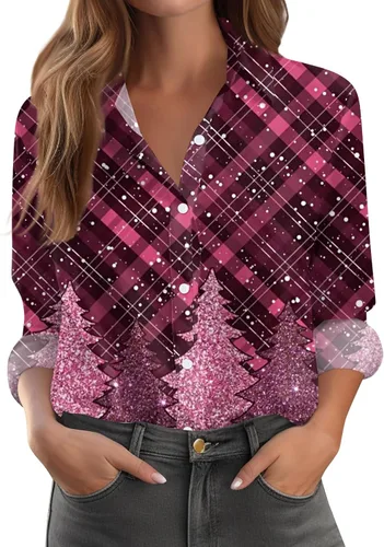 Vista 59 de Camisetas de San Valentín para mujer, camisas con botones, blusas de corazón, elegantes, informales, cuello de solapa, manga larga, suave, cómoda