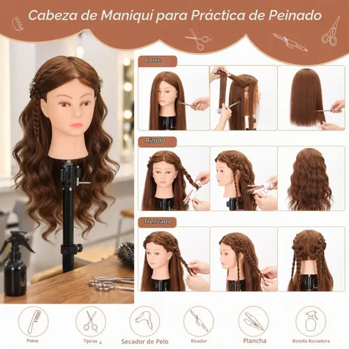 Vista 3 de Cabeza de maniquí de cabello 100% humano de 22-24 pulgadas